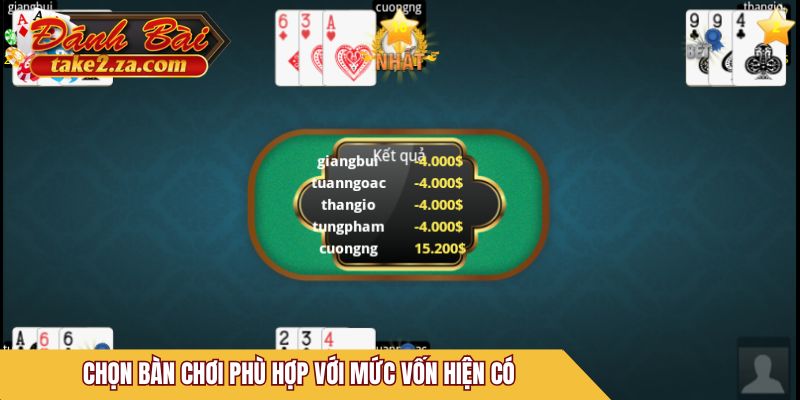 Chọn bàn chơi phù hợp với mức vốn hiện có